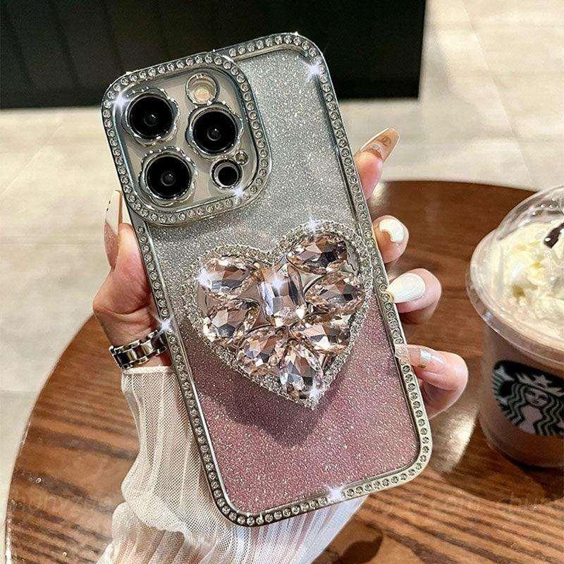 Light Luxury Electroplating Rhinestone Love Bracket iPhone Case - Most iPhone Case