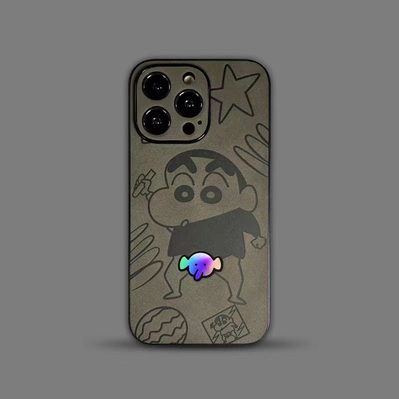 【Crayon Shin-chan】Stylish Suede Leather iPhone case