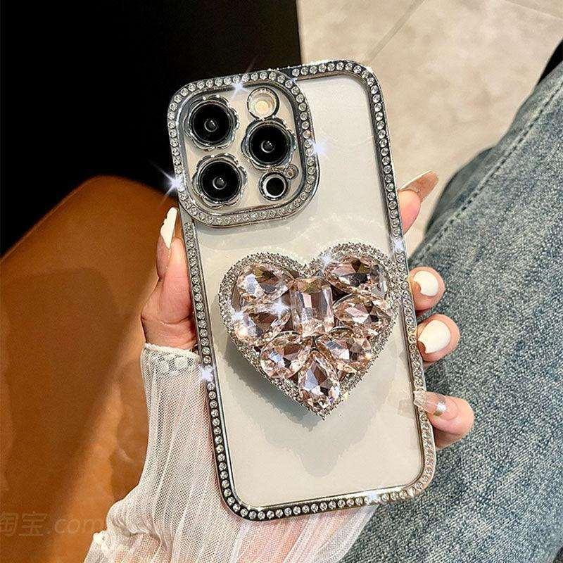 Light Luxury Electroplating Rhinestone Love Bracket iPhone Case - Most iPhone Case