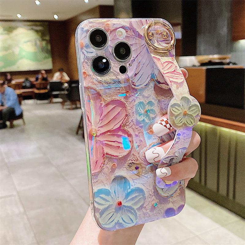 Oil Painting Flower Wristband Holder iPhone Case - Most iPhone Case