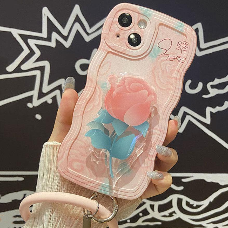 Oil Pink Rose With Wristband & Bracket For iPhone Case - Most iPhone Case