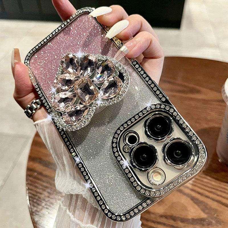 Light Luxury Electroplating Rhinestone Love Bracket iPhone Case - Most iPhone Case