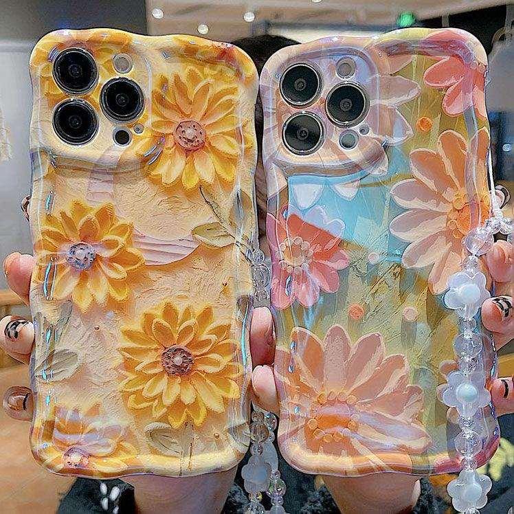 Oil Painting Daisy Flowers With Wristband For iPhone Case - Most iPhone Case